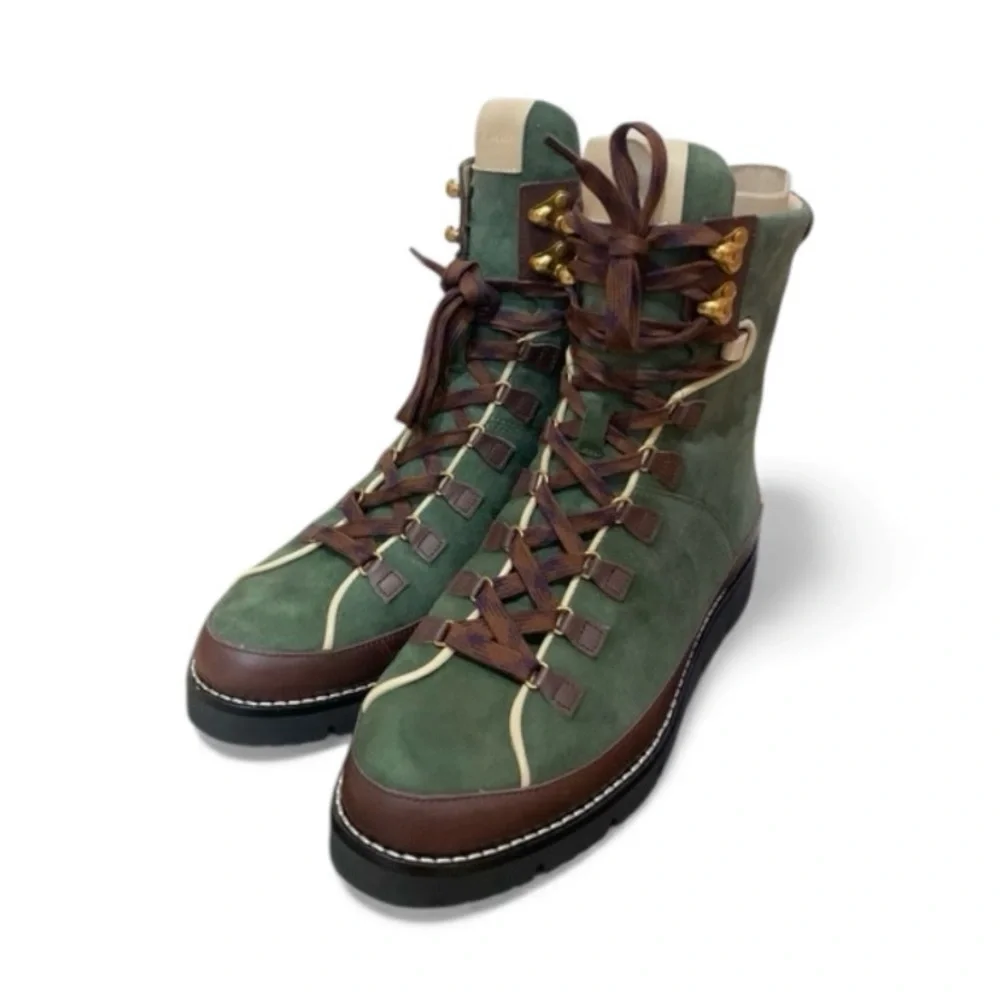 NWOB J.Crew Elsa Lace-Up Suede Boots In Huntington Green - Size 7